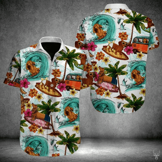 Dachshund On Beach Hello Summer Hawaiian Shirt,Hawaiian Shirt Gift, Christmas Gift