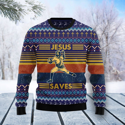 Baseball Jesus Save Ugly Christmas Sweater,Christmas Ugly Sweater,Christmas Gift,Gift Christmas 2024