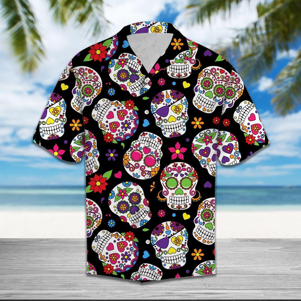 Textured Skull Summer Vibe Design Hawaiian Shirt,Hawaiian Shirt Gift, Christmas Gift