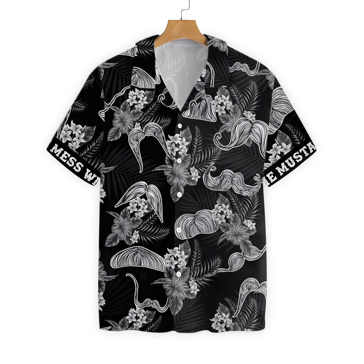 Don't Mess With The Mustache Black And White Theme Hawaiian Shirt, Hawaiian Shirt Gift, Christmas Gift