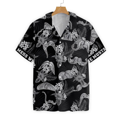 Don't Mess With The Mustache Black And White Theme Hawaiian Shirt, Hawaiian Shirt Gift, Christmas Gift