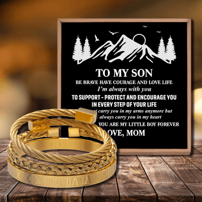 Mom To Son - My Little Boy Roman Numeral Bangle Weave Bracelets Set