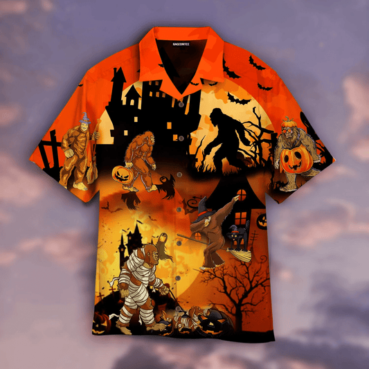 Bigfoots Play In Halloween Night Dramatic Hawaiian Shirt, Hawaiian For Gift