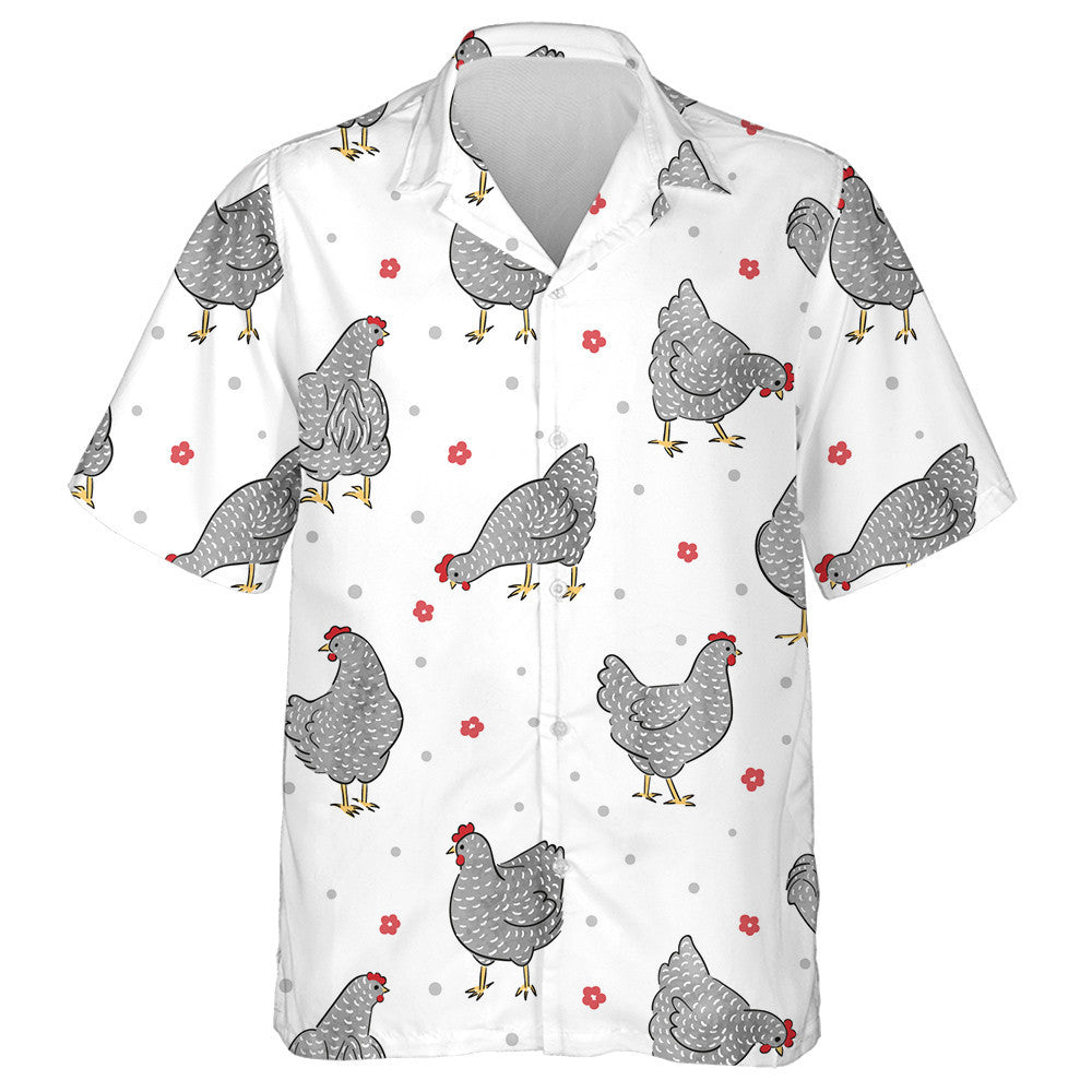 Chicken Hen With Red Crest And Small Flower Hawaiian Shirt, Hawaiian Shirt Gift, Christmas Gift