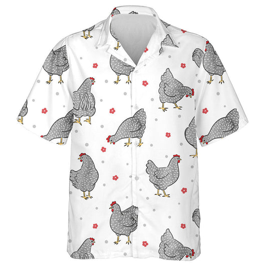 Chicken Hen With Red Crest And Small Flower Hawaiian Shirt, Hawaiian Shirt Gift, Christmas Gift