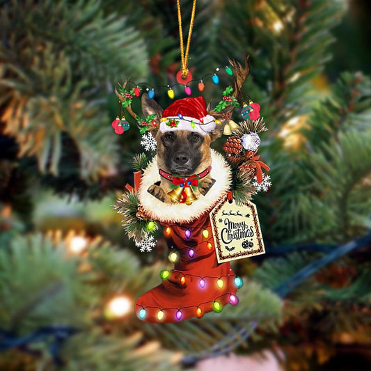 Belgian Malinois-Xmas Boot-Two Sided Christmas Plastic Hanging Ornament, Christmas Ornament Gift, Christmas Gift, Christmas Decoration