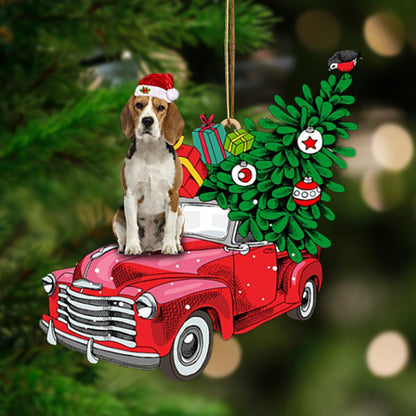 Beagle 3-Pine Truck Hanging Christmas Plastic Hanging Ornament, Christmas Ornament Gift, Christmas Gift, Christmas Decoration