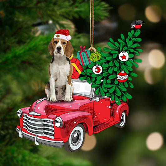 Beagle 3-Pine Truck Hanging Christmas Plastic Hanging Ornament, Christmas Ornament Gift, Christmas Gift, Christmas Decoration