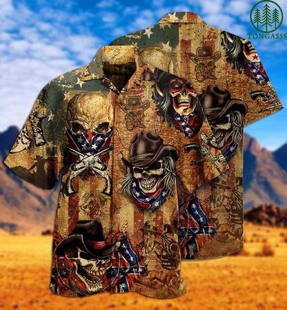 America Skull Cowboy Hawaiian Shirt, Christmas Gift