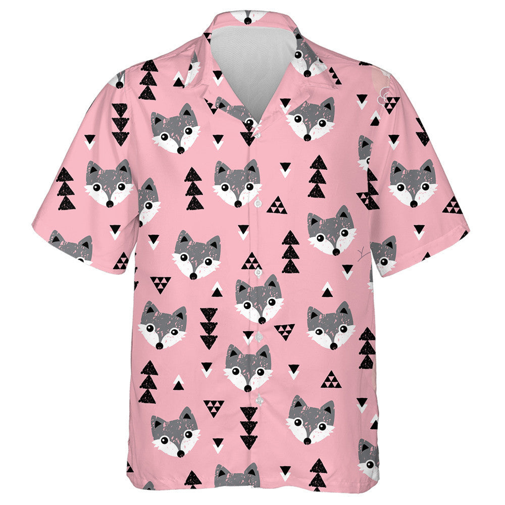 Geometric Baby Fox Kids Woodland Themed Pink Background Hawaiian Shirt, Hawaiian Shirt Gift, Christmas Gift