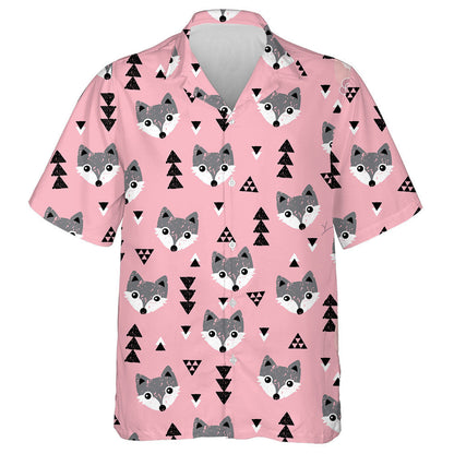 Geometric Baby Fox Kids Woodland Themed Pink Background Hawaiian Shirt, Hawaiian Shirt Gift, Christmas Gift