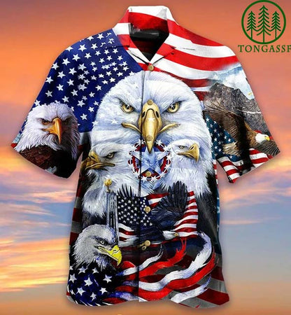 American Eagle and flag Hawaiian Shirt, Hawaiian Shirt Gift, Christmas Gift