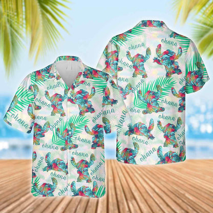 Ohana Colorful Stitch Mouse With Teal Leaf Hawaiian Shirt, Hawaiian Shirt Gift, Christmas Gift