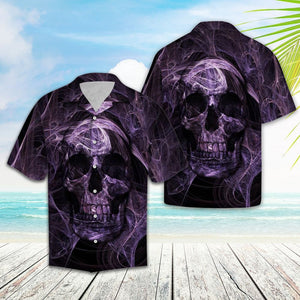 Abstract Purple Smoke With Skull Hawaiian Shirt, Hawaiian Shirt Gift, Christmas Gift