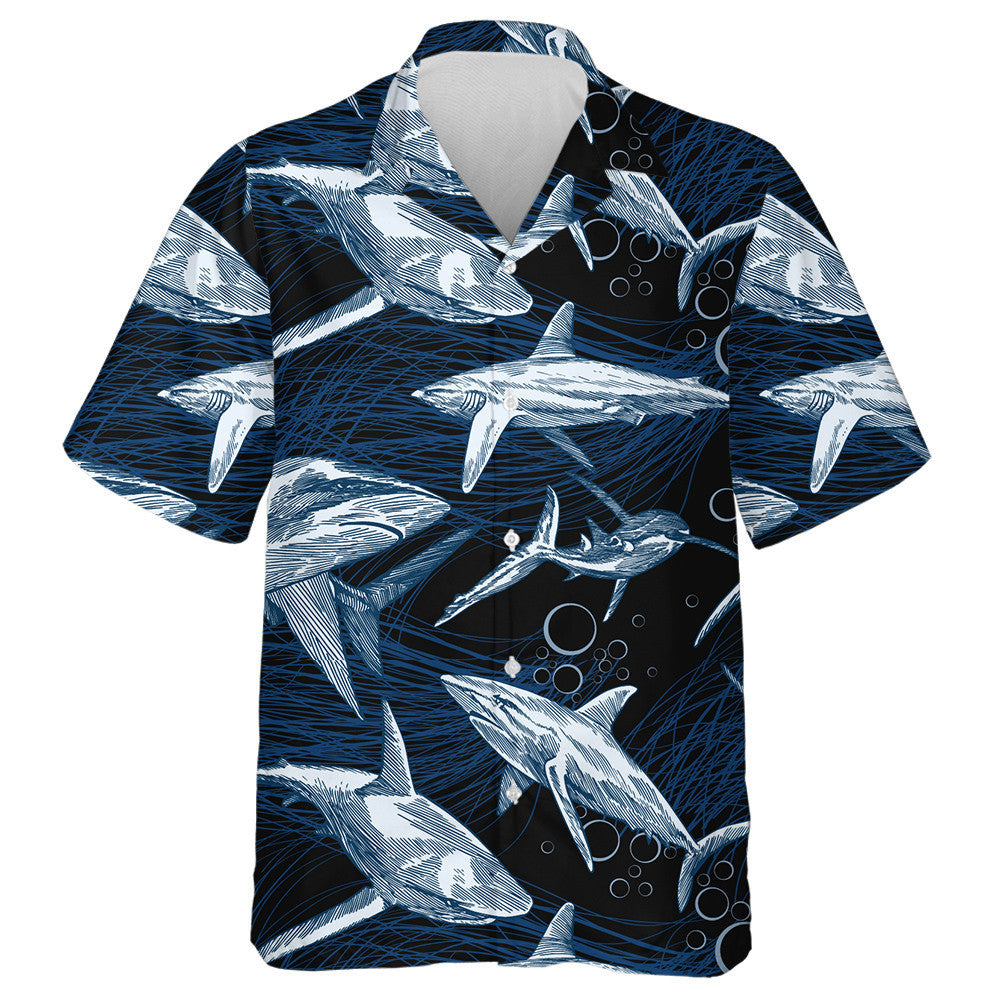 Underwater Sea Fish Amazing Shark On Dark Design Hawaiian Shirt, Hawaiian Shirt Gift, Christmas Gift
