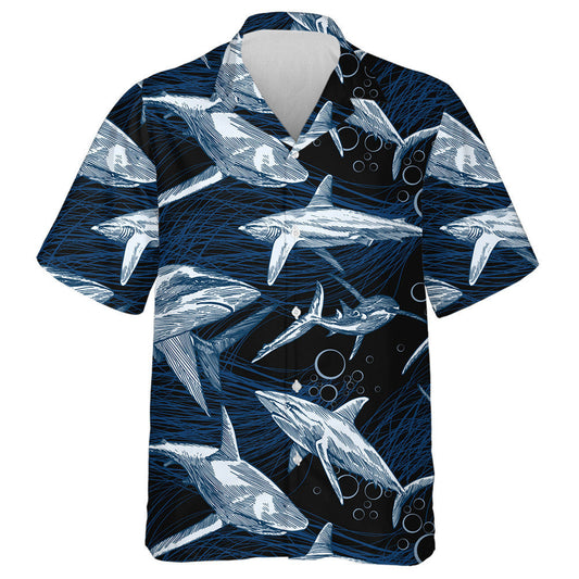 Underwater Sea Fish Amazing Shark On Dark Design Hawaiian Shirt, Hawaiian Shirt Gift, Christmas Gift