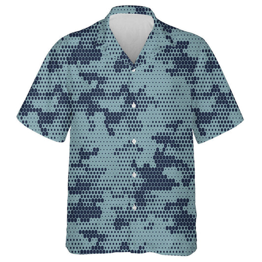 Digital Dotted Hexagonal Dark Blue Camo Pattern Hawaiian Shirt, Hawaiian Shirt Gift, Christmas Gift