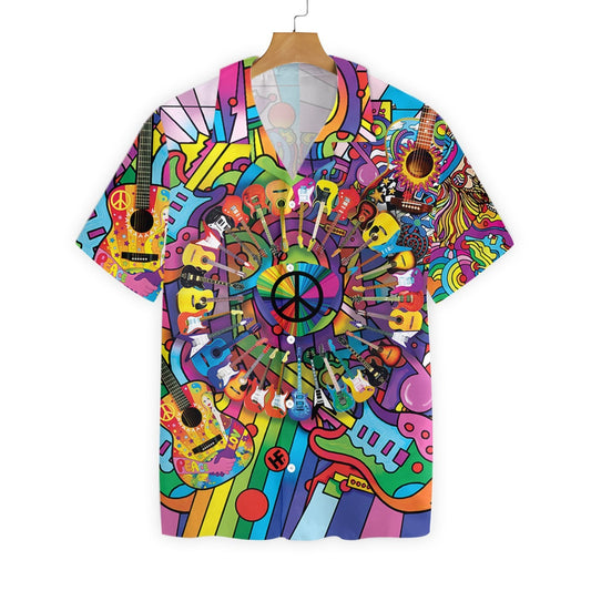 Peace Love Music Funny Guitar Pattern Colorful Design Hawaiian Shirt, Hawaiian Shirt Gift, Christmas Gift