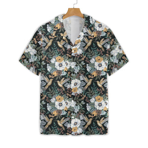 Hummingbird Tropical And White Floral Pattern Hawaiian Shirt, Hawaiian For Gift