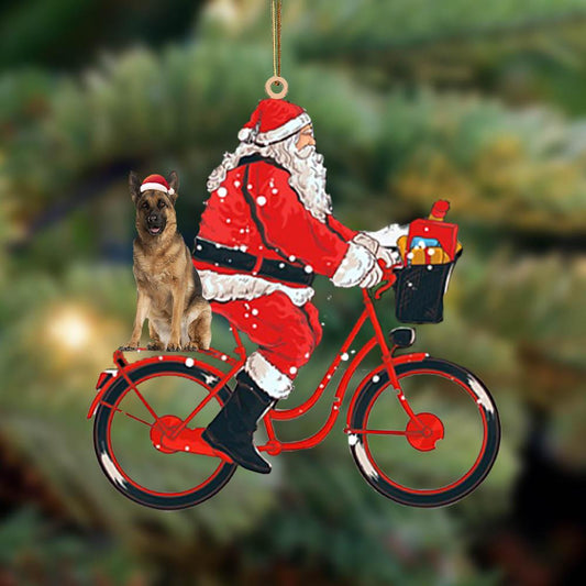 Santa Claus Riding A Bike With German Shepherd (5)-Two Sided Ornament,Christmas Gift,Christmas Decoration
