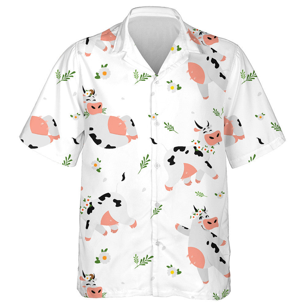 Cow Character In Different Poses With Glass Of Milk Hawaiian Shirt, Hawaiian Shirt Gift, Christmas Gift