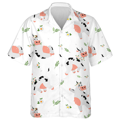 Cow Character In Different Poses With Glass Of Milk Hawaiian Shirt, Hawaiian Shirt Gift, Christmas Gift