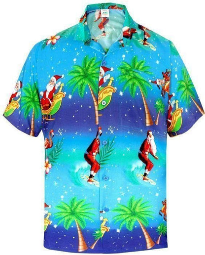 Funny Christmas Santa Coconut Tree Vintage Style Design Hawaiian Shirt, Hawaiian Shirt Gift, Christmas Gift
