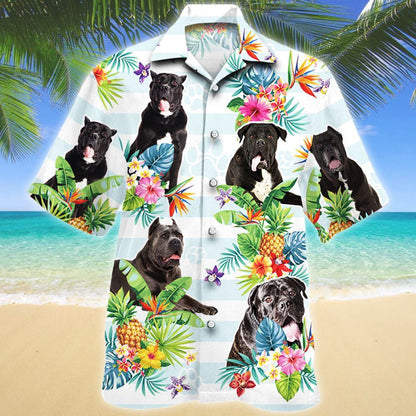 Cane Corso Dog Tropical Flower Horizontal Stripe Hawaiian Shirt, Hawaiian Shirt Gift, Christmas Gift