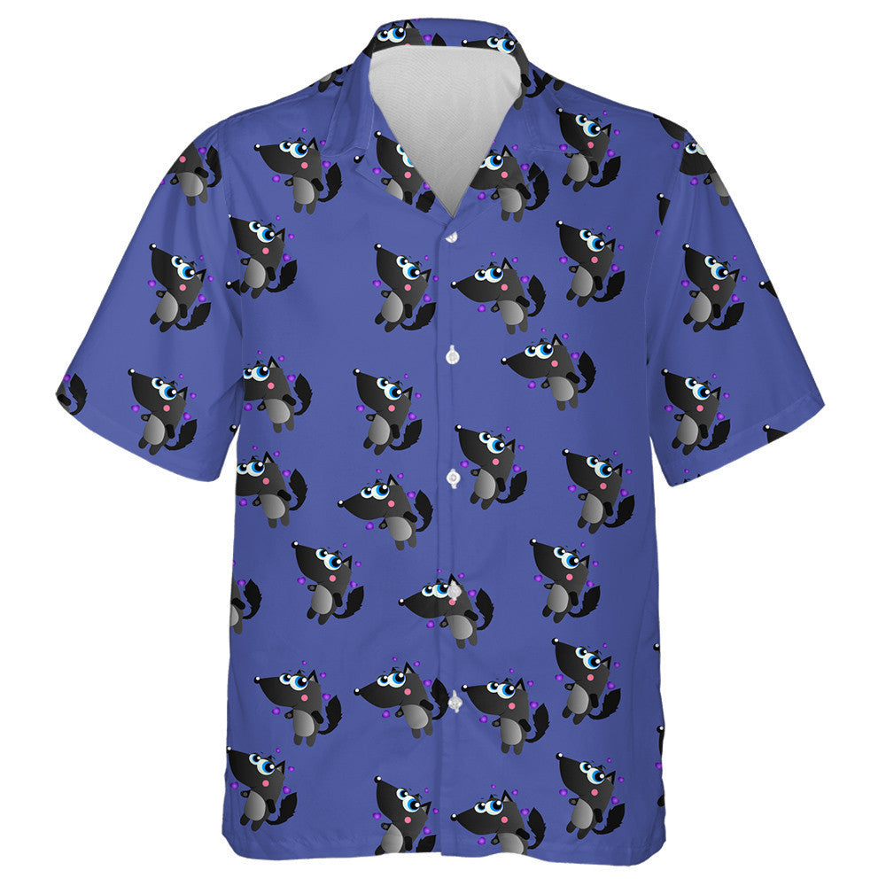 Cute Cartoon Black Wolf On Purple Hawaiian Shirt,Hawaiian Shirt Gift, Christmas Gift