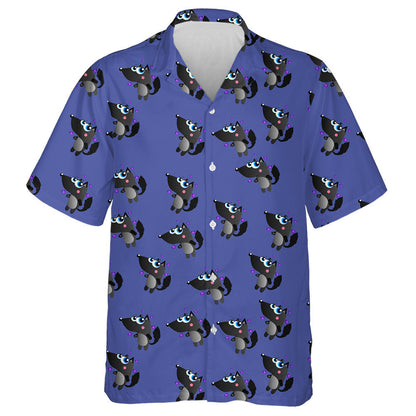 Cute Cartoon Black Wolf On Purple Hawaiian Shirt,Hawaiian Shirt Gift, Christmas Gift