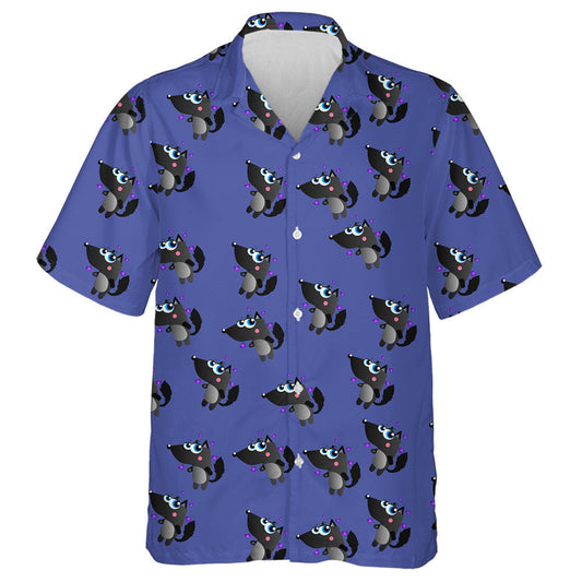 Cute Cartoon Black Wolf On Purple Hawaiian Shirt,Hawaiian Shirt Gift, Christmas Gift