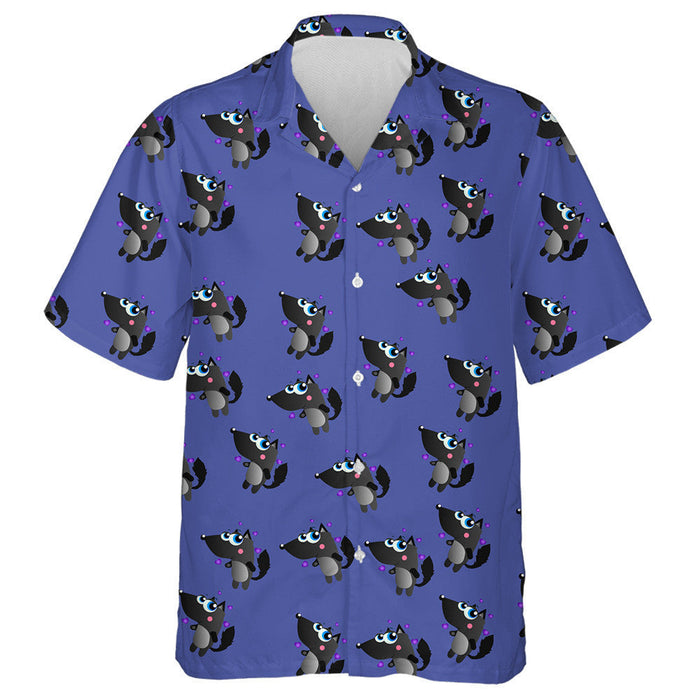 Cute Cartoon Black Wolf On Purple Hawaiian Shirt,Hawaiian Shirt Gift, Christmas Gift