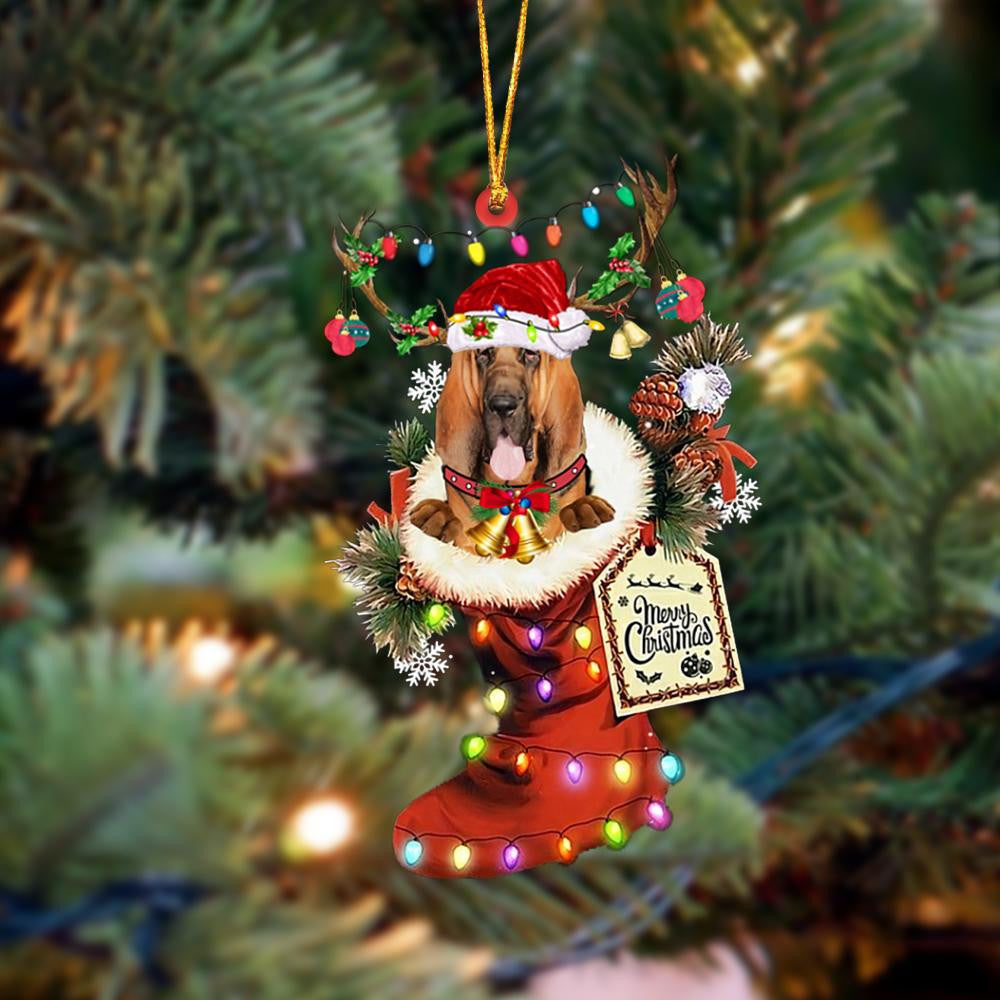Bloodhound 1-Xmas Boot-Two Sided Christmas Plastic Hanging Ornament, Christmas Ornament Gift, Christmas Gift, Christmas Decoration