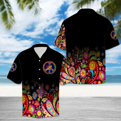 Great Paisley Pattern With Peace Sign Hawaiian Shirt,Hawaiian Shirt Gift, Christmas Gift