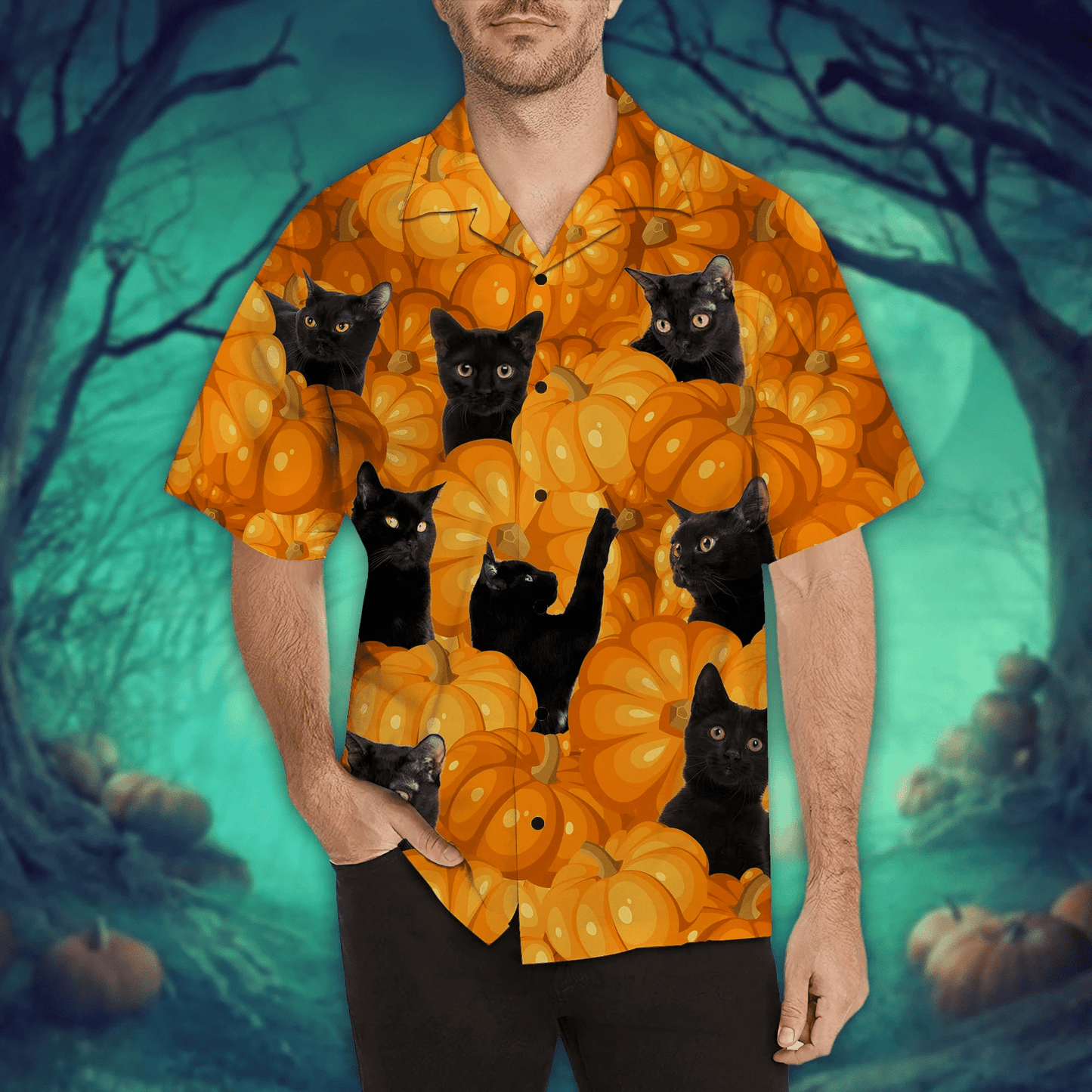 Black Cat Halloween Hawaiian Shirt_2090, Hawaiian For Gift