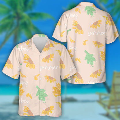 Happy Summer Vibes Sunflowers Piece On Pink Background Hawaiian Shirt, Hawaiian Shirt Gift, Christmas Gift