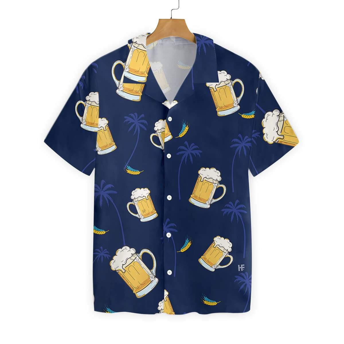 Glass Of Beer Cheers Palms At Night Design Hawaiian Shirt, Hawaiian Shirt Gift, Christmas Gift