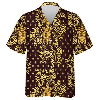Sea Batik Theme With Gold Turtle On Brown Hawaiian Shirt, Hawaiian Shirt Gift, Christmas Gift