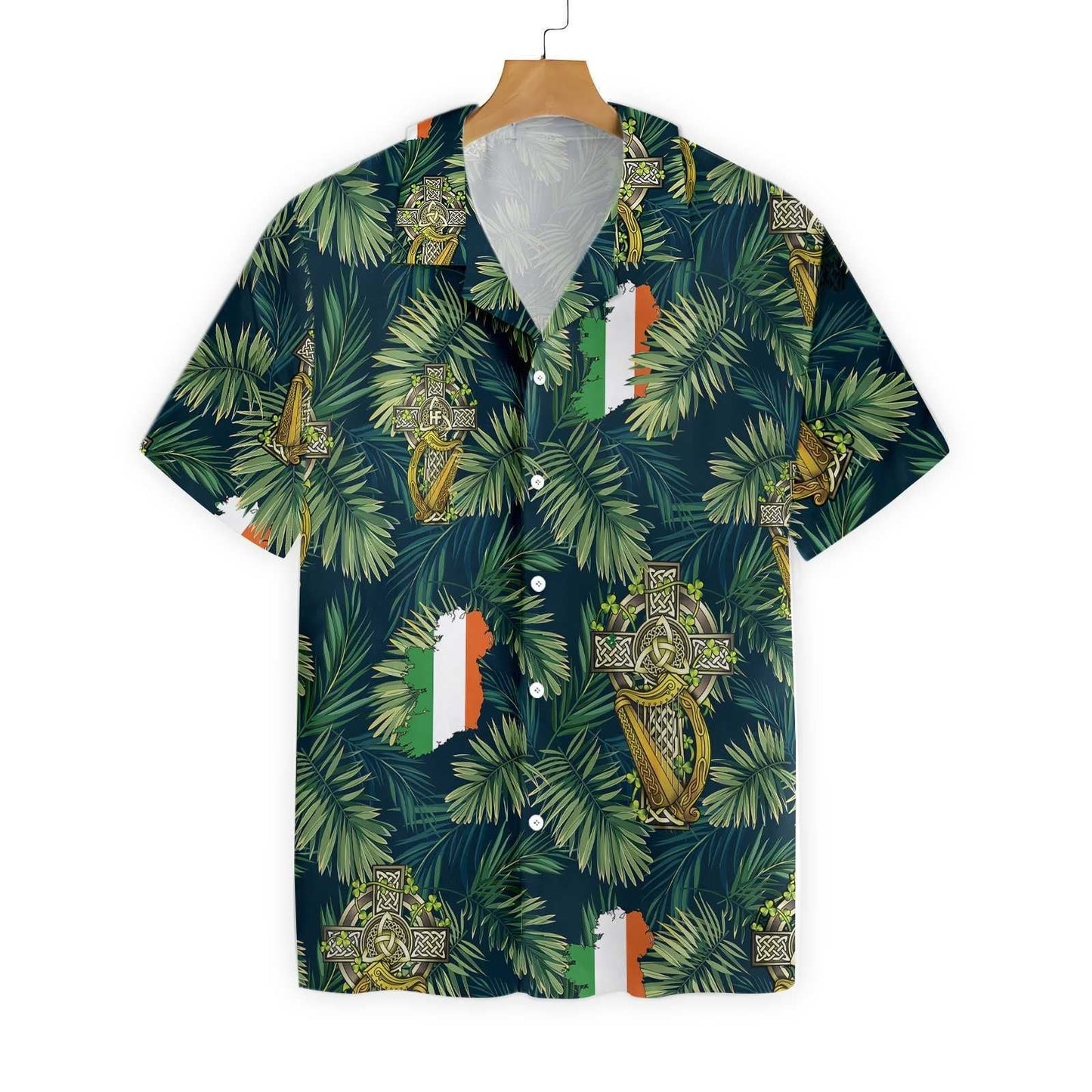 Cross Celtic Harp Pattern Irish Proud Hawaiian Aloha Shirt, Hwaiian For Gift