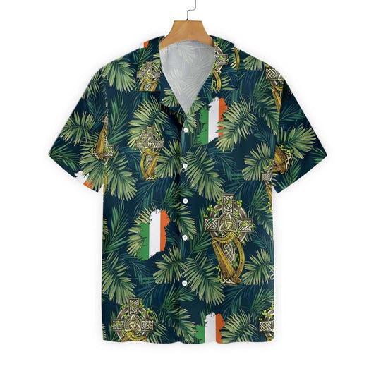 Cross Celtic Harp Pattern Irish Proud Hawaiian Aloha Shirt, Hwaiian For Gift
