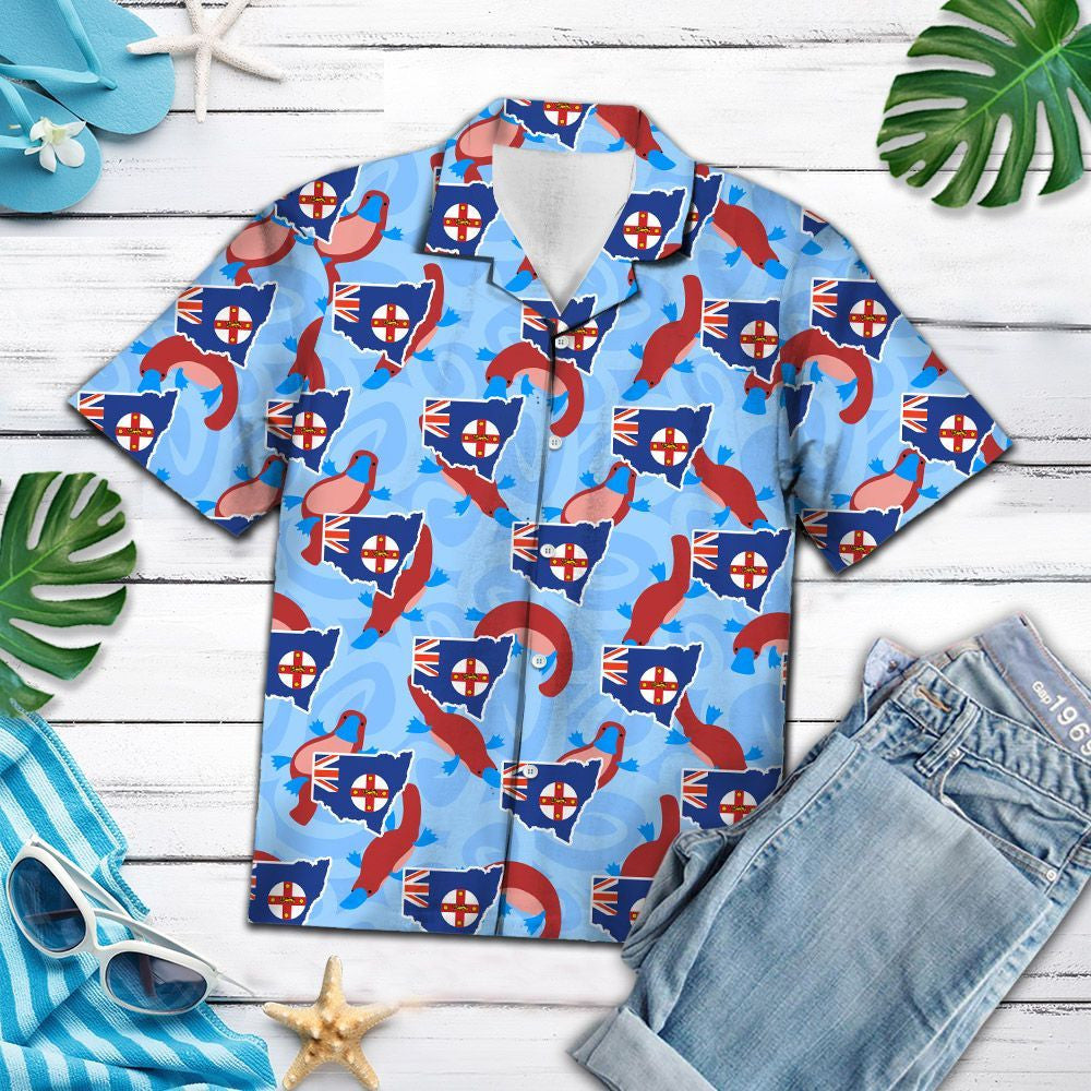 Blue Background New South Wales Platypuses Pattern Hawaiian Shirt, Hawaiian Shirt Gift, Christmas Gift