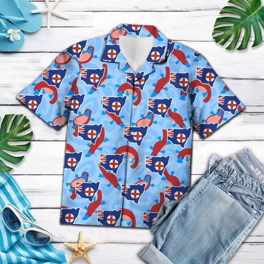Blue Background New South Wales Platypuses Pattern Hawaiian Shirt, Hawaiian Shirt Gift, Christmas Gift