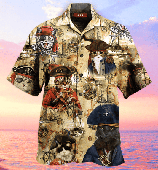 Cat Pirate In Adventure Pattern Hawaiian Shirt, Hawaiian Shirt Gift, Christmas Gift