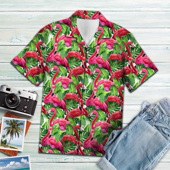 Amazing Pink Flamingo With Tropical Leaves Hawaiian Shirt, Hawaiian For Gift