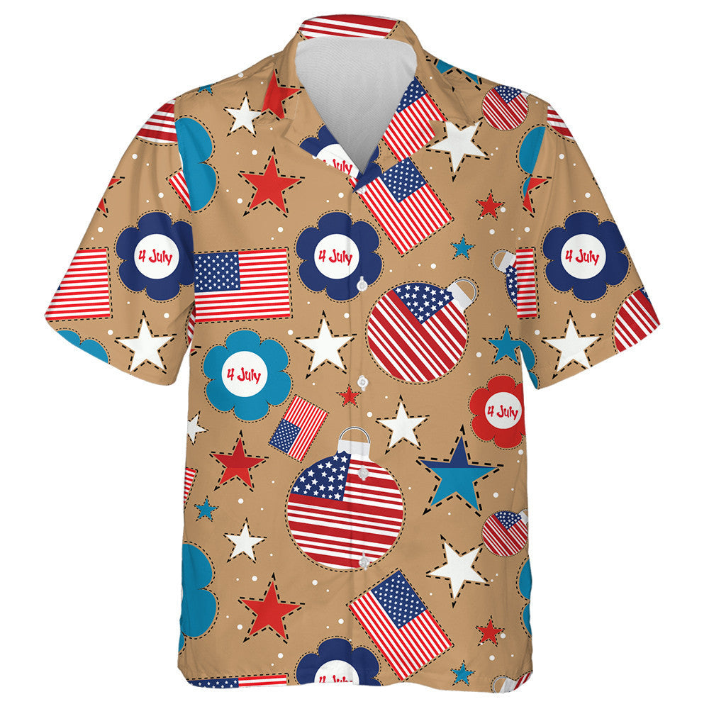 Brown Theme With Flag Ornaments And Flowers Hawaiian Shirt, Hawaiian For Gift