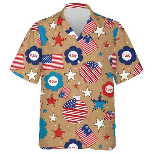 Brown Theme With Flag Ornaments And Flowers Hawaiian Shirt, Hawaiian For Gift