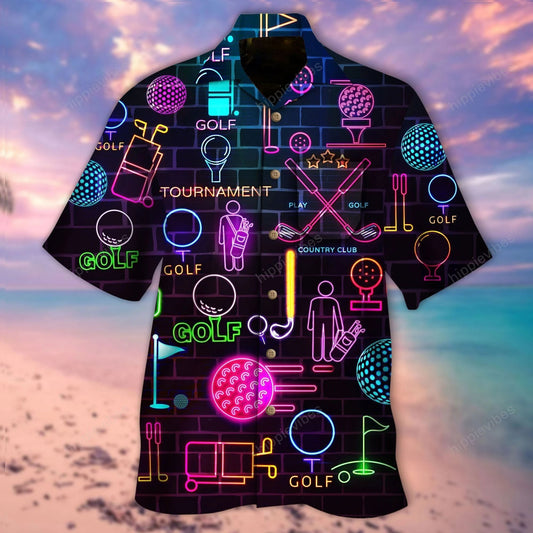 Golf Equipment Neon In Black Hawaiian Shirt,Hawaiian Shirt Gift, Christmas Gift