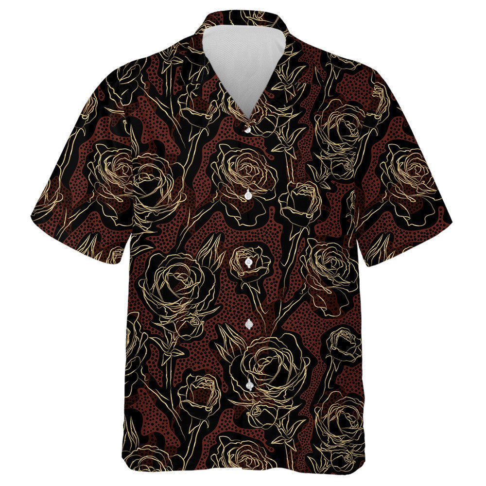 Golden Rose Flowers On Spotted Leopard Hawaiian Shirt,Hawaiian Shirt Gift, Christmas Gift