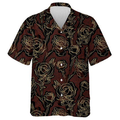 Golden Rose Flowers On Spotted Leopard Hawaiian Shirt,Hawaiian Shirt Gift, Christmas Gift