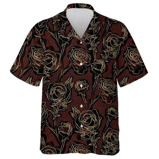 Golden Rose Flowers On Spotted Leopard Hawaiian Shirt,Hawaiian Shirt Gift, Christmas Gift